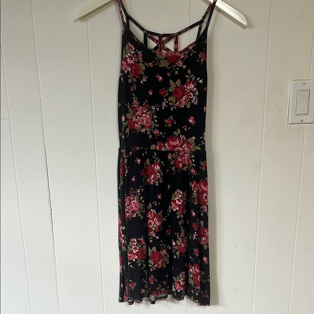 Floral Black and Red Dress